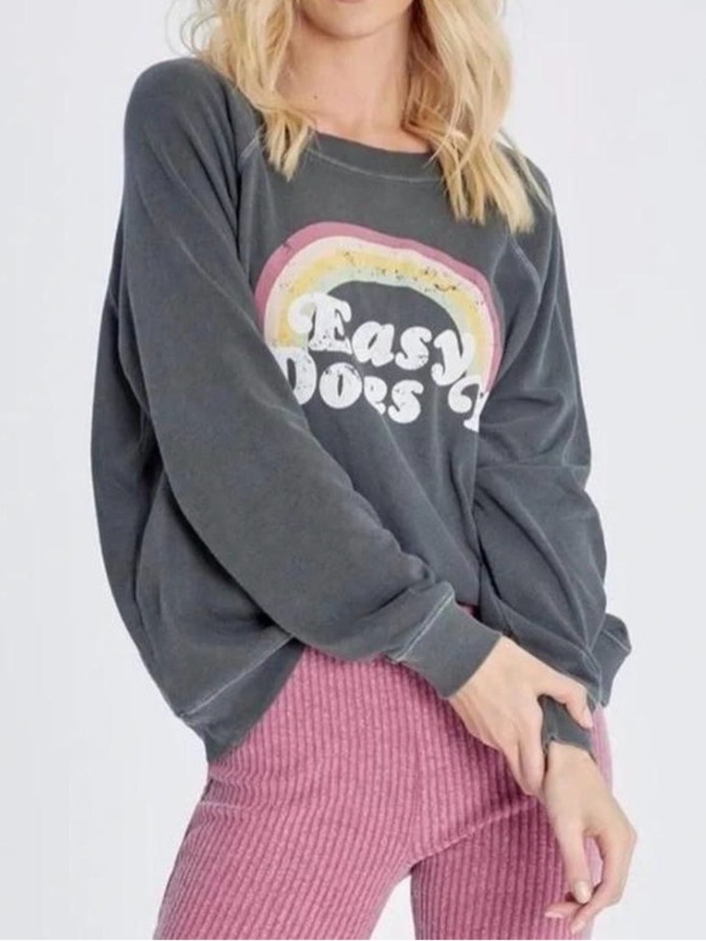 Wildfox Easy Does It Rainbow Graphic Oversized Sweatshirt Gray